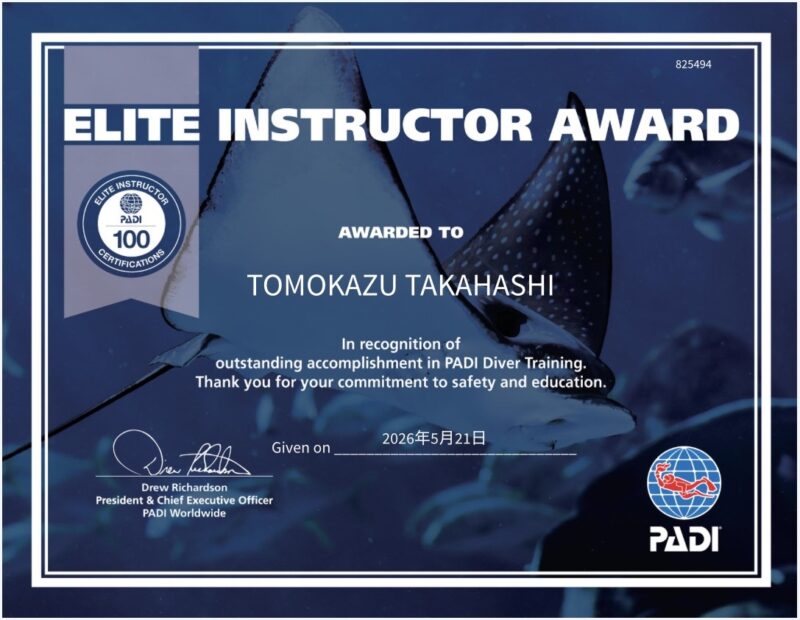 PADI 精英教练奖 高桥伴和 Tomokazu Takahashi 冲绳潜水教学